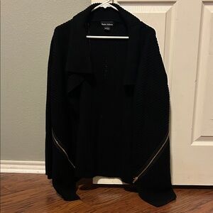 Ronnie Salloway Black Knit Cardigan with gold Zipper Accents. Size L